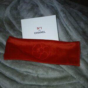 Chanel - Super Soft Spa Headband / Sweatband - Red - Flower Embroidered
